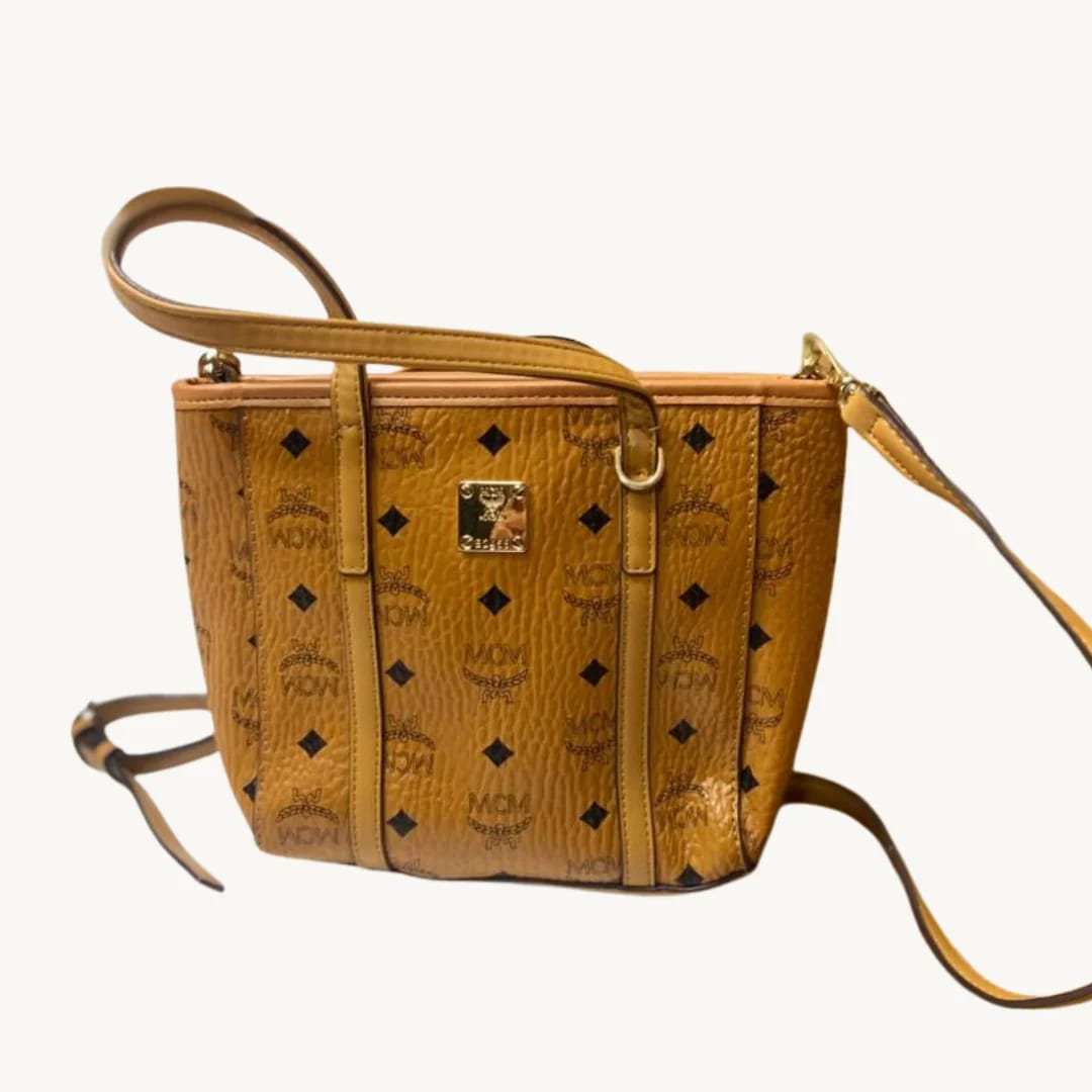 Bolso Mini Tote MCM Munchen en Lona Visetos Cognac