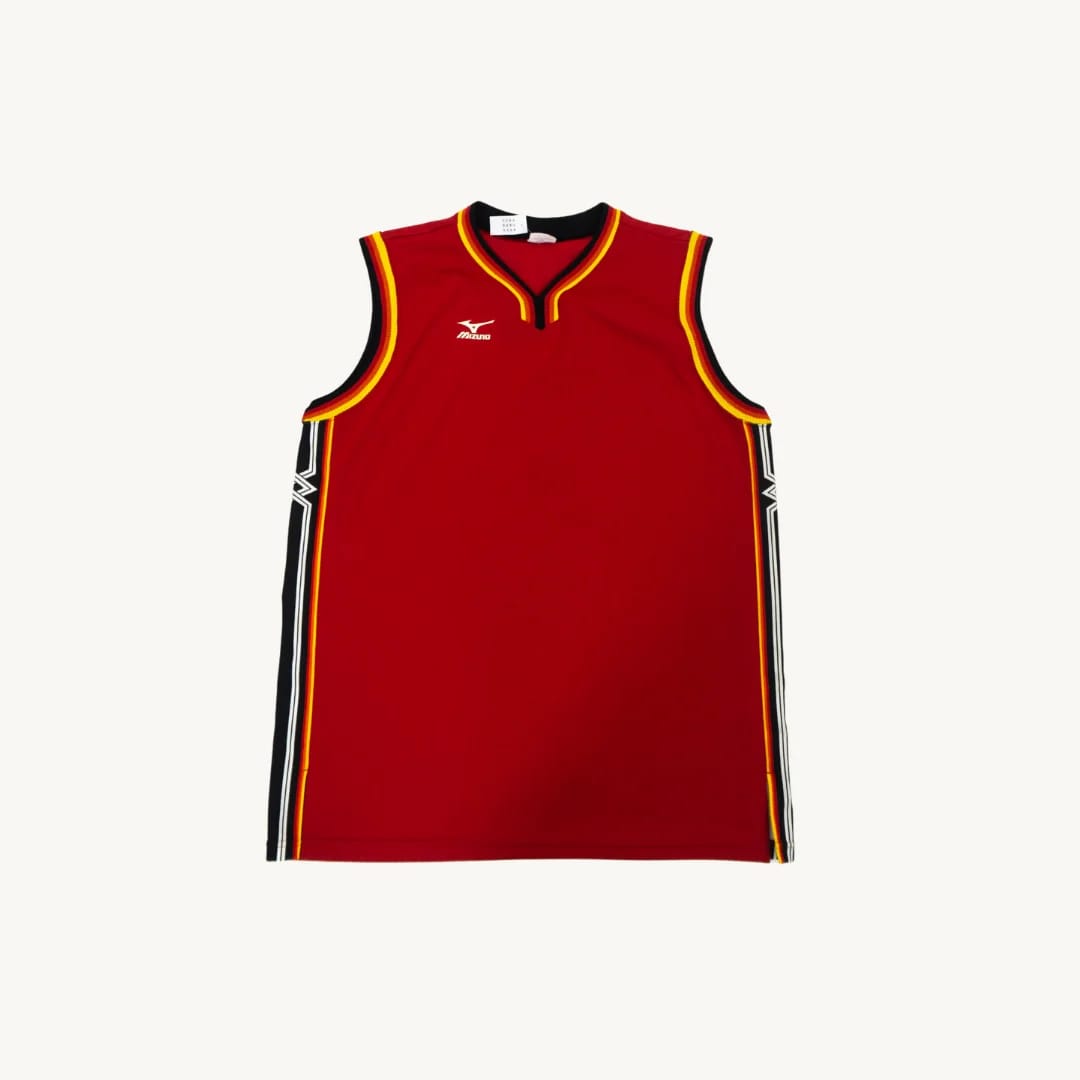 Camiseta de Basquetbol Mizuno Vintage Roja Detalle Lateral