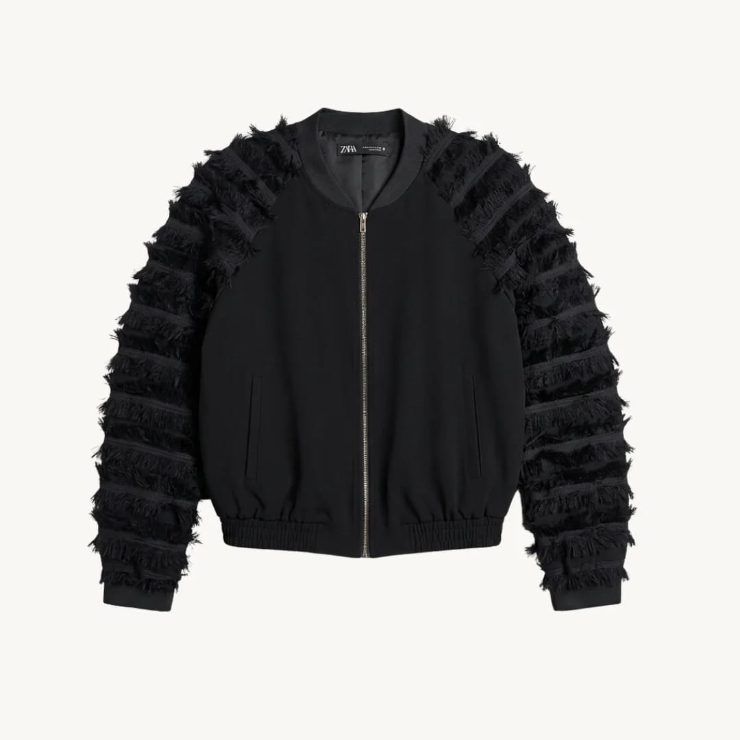 Chaqueta Bomber Zara con Mangas de Flecos