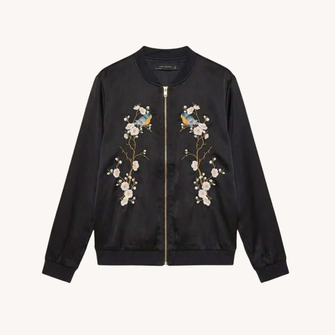 Chaqueta Bomber Zara Woman - Bordado Floral y Aves