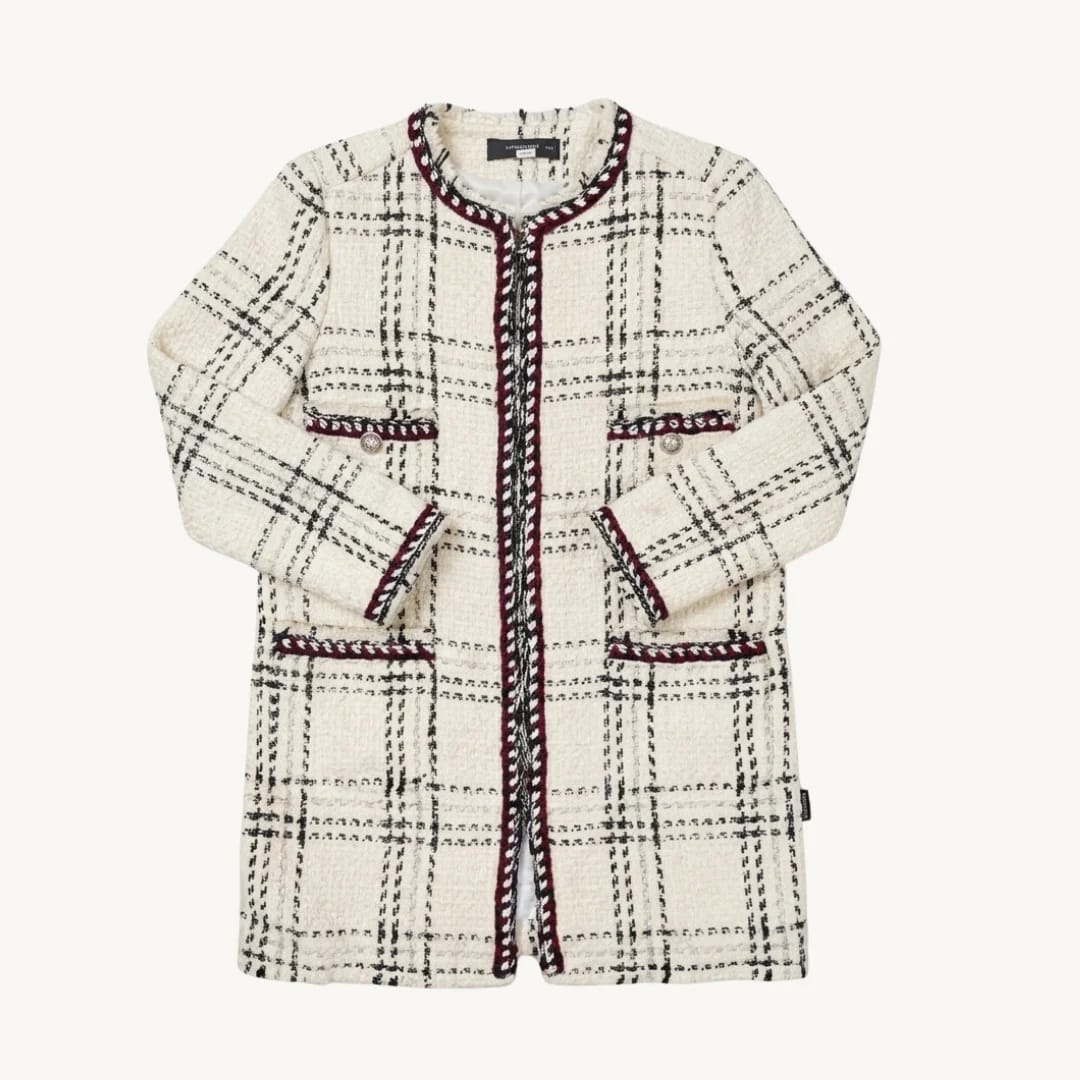 Chaqueta Zara de Tweed - Cuadros Crema y Negro