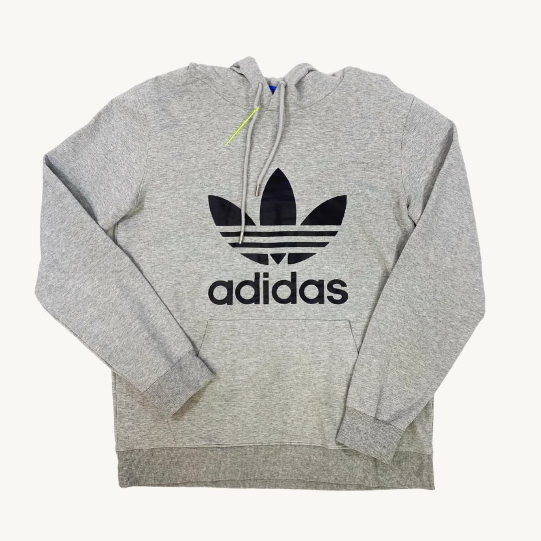 Poleron con Capucha Adidas Originals Gris Trefoil Logo Grande