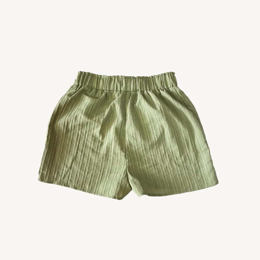 Short de Lino Verde Oliva - Cintura Elástica Paperbag