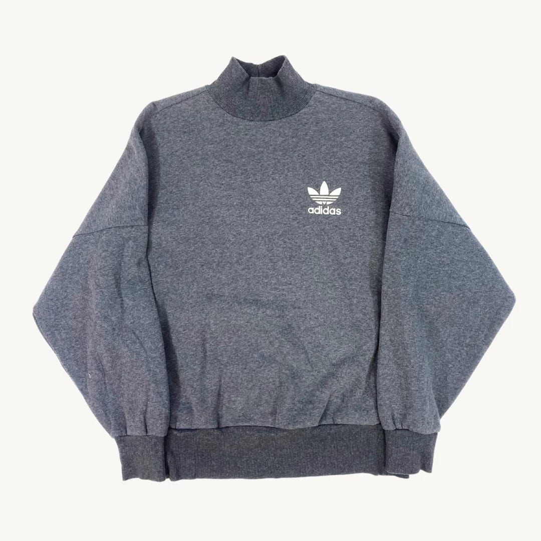 Poleron Adidas Cuello Alto Gris Trefoil Logo Clásico