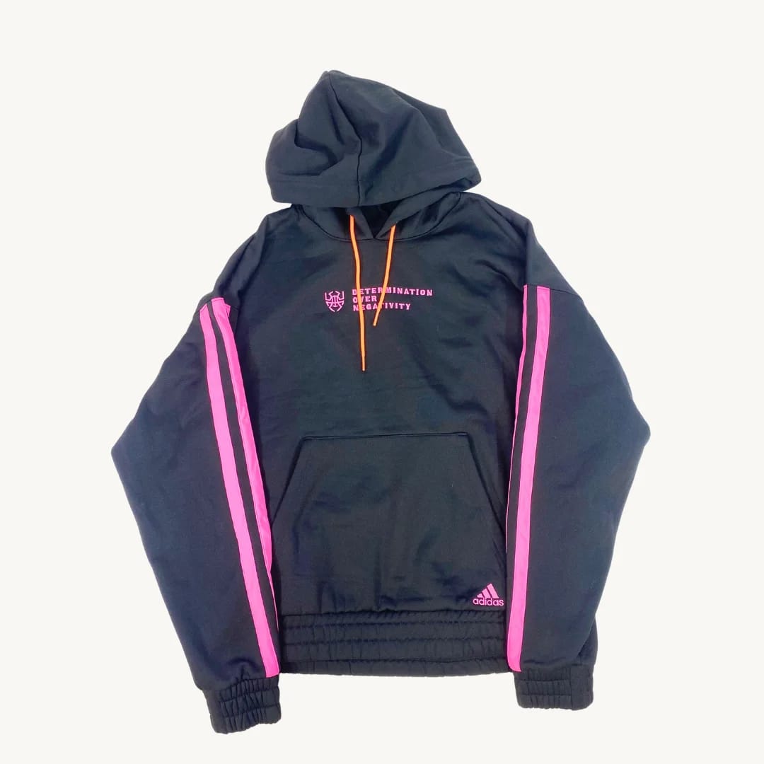 Poleron con Capucha Adidas Negra Fucsia Estampado Motivacional