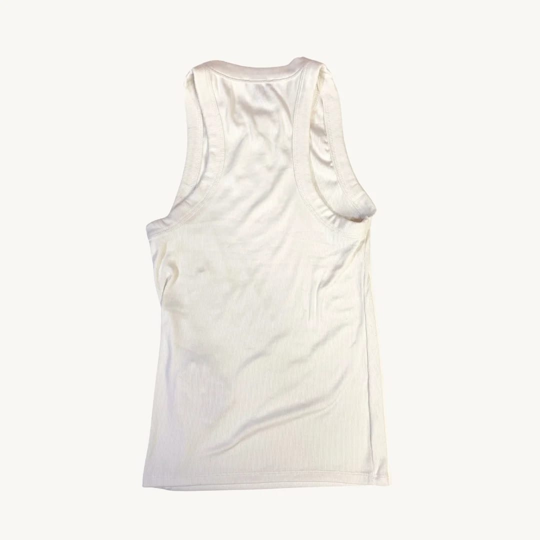 Tank Top Sin Mangas Acanalado con Cuello Alto en Blanco Crudo