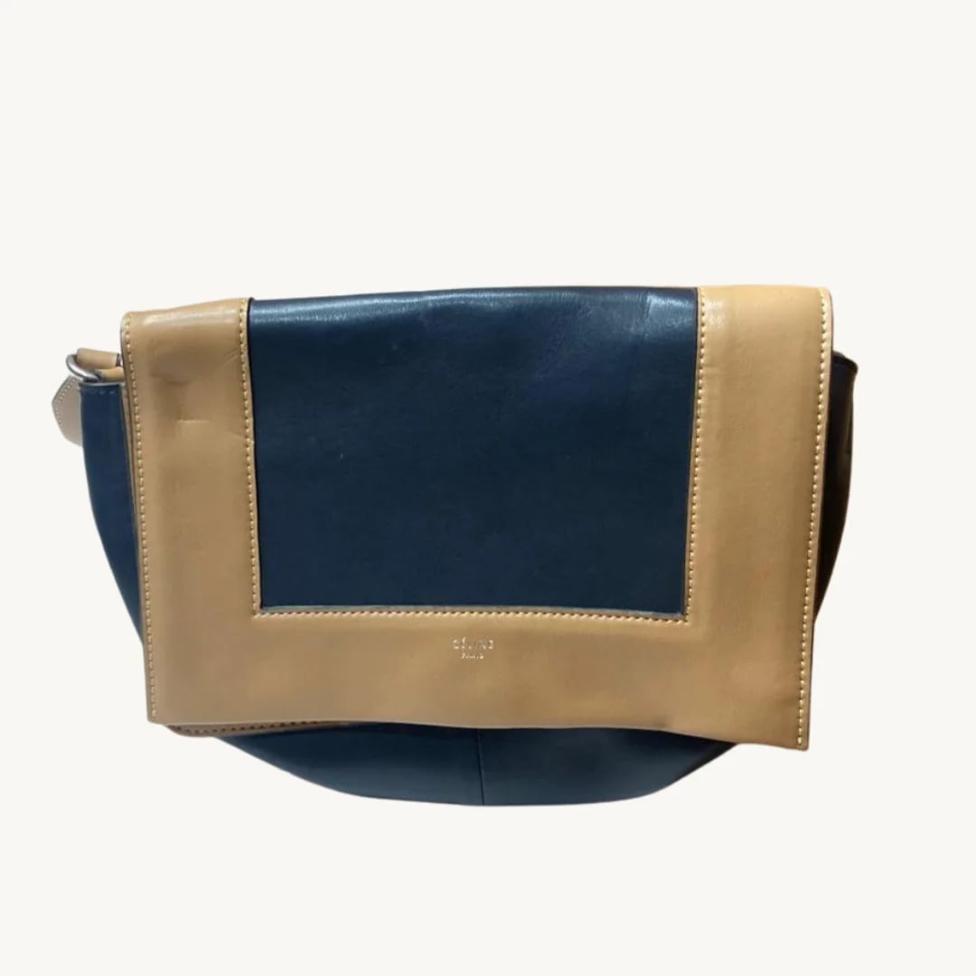 Bolso de Hombro Céline All Soft en Cuero Bicolor Azul Marino y Beige