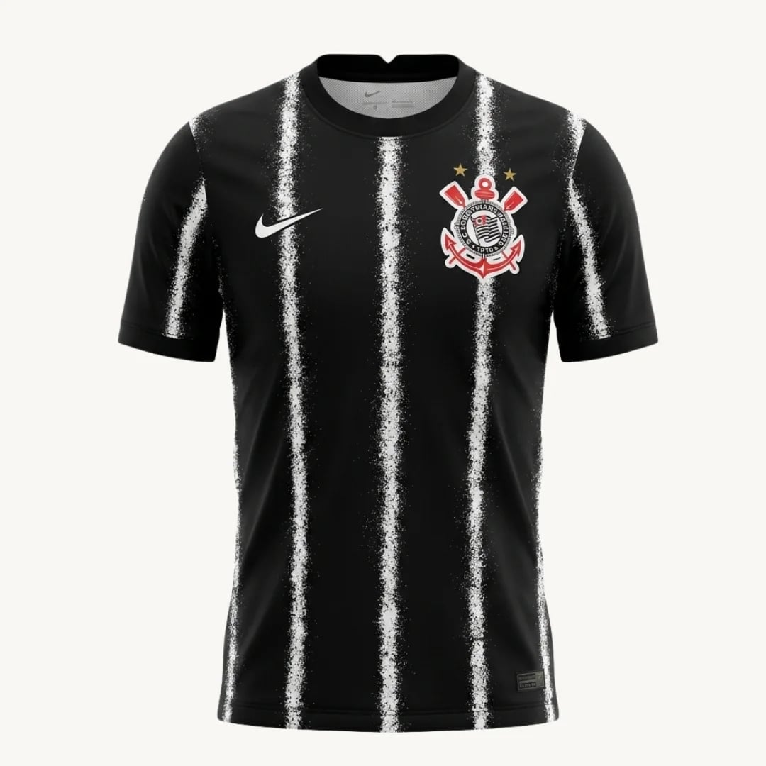 Camiseta Corinthians Negra con Rayas de Pinceladas Blancas
