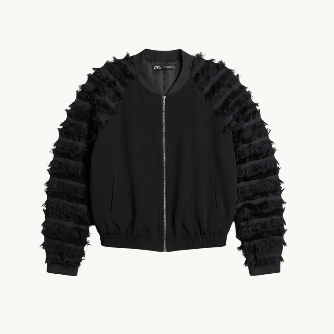 Chaqueta Bomber Zara con Mangas de Flecos