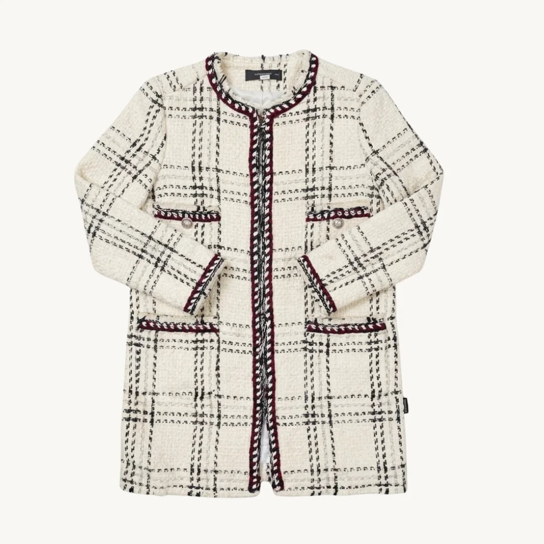 Chaqueta Zara de Tweed - Cuadros Crema y Negro
