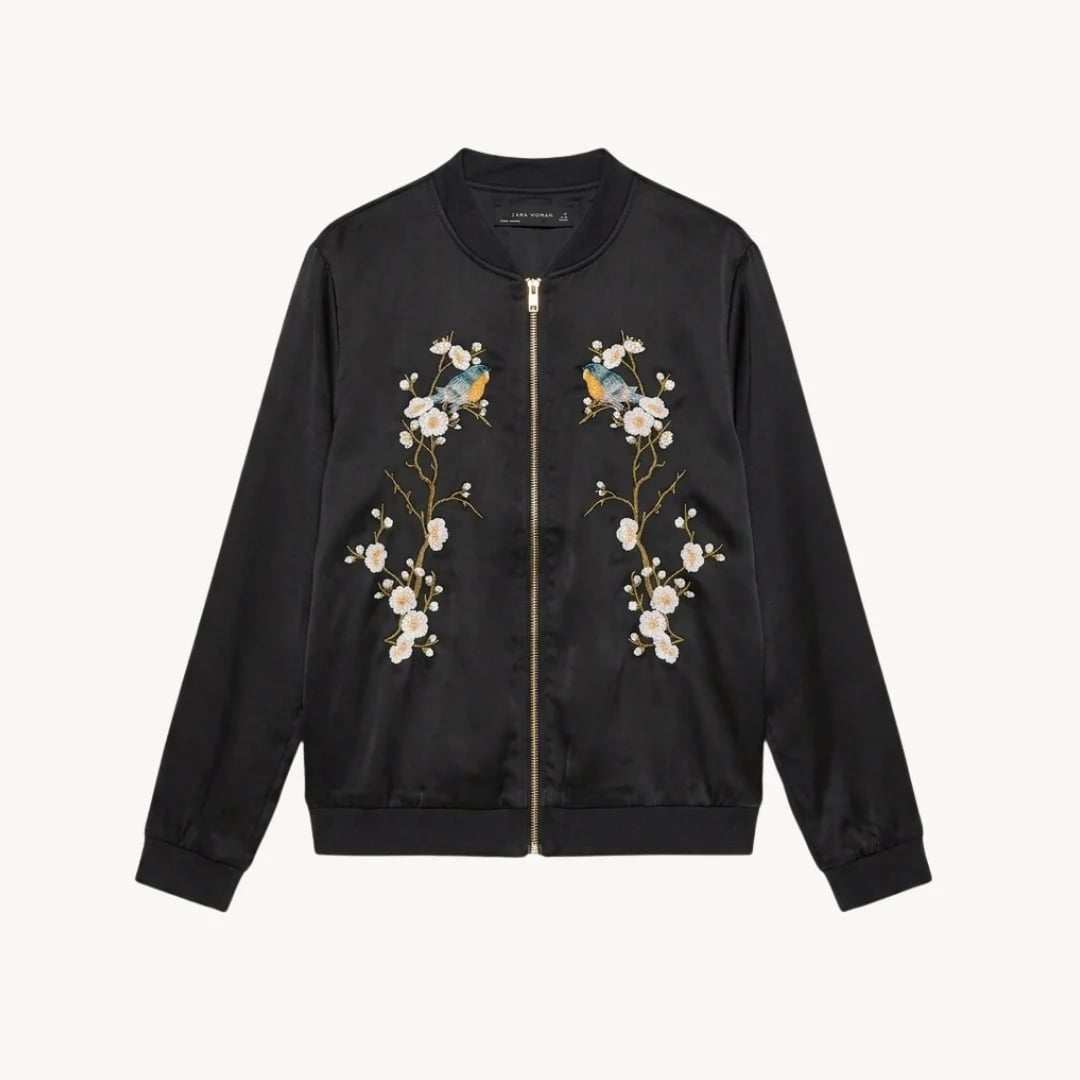 Chaqueta Bomber Zara Woman - Bordado Floral y Aves