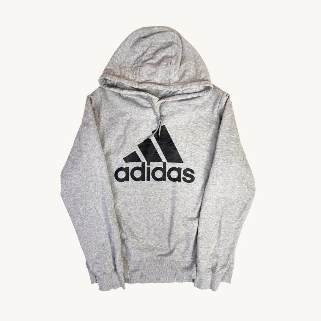 Poleron Adidas con Capucha y Logo de Tres Barras en Gris Jaspeado