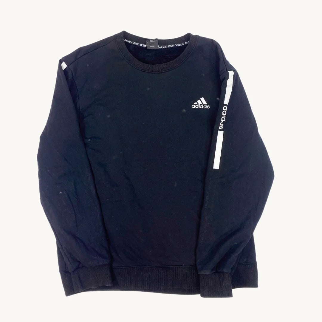 Poleron Adidas Clásica Negra Logo Pequeño y Franjas Laterales
