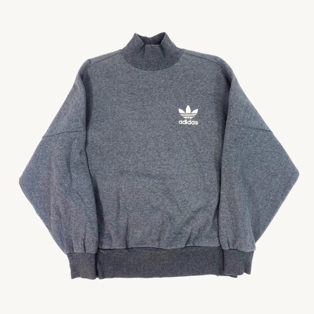 Poleron Adidas Cuello Alto Gris Trefoil Logo Clásico