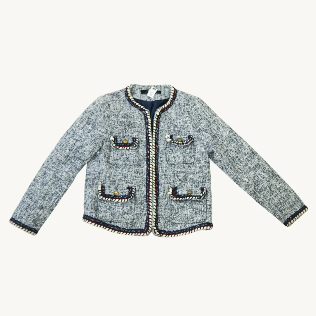 Chaqueta Zara Basic de Tweed Azul y Blanco