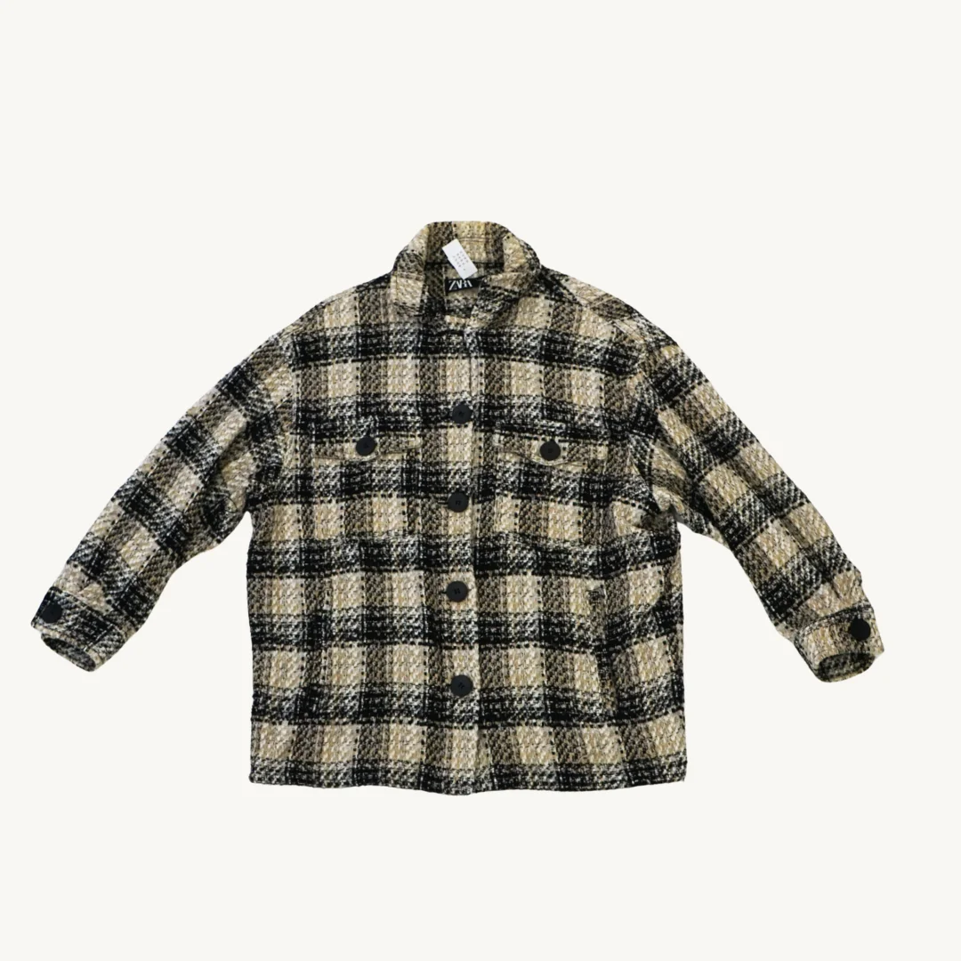 Sobrecamisa Zara de Tweed a Cuadros Beige