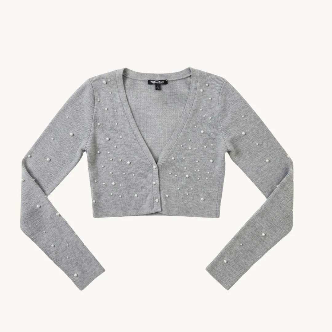 Cárdigan Cropped Zara Gris Claro