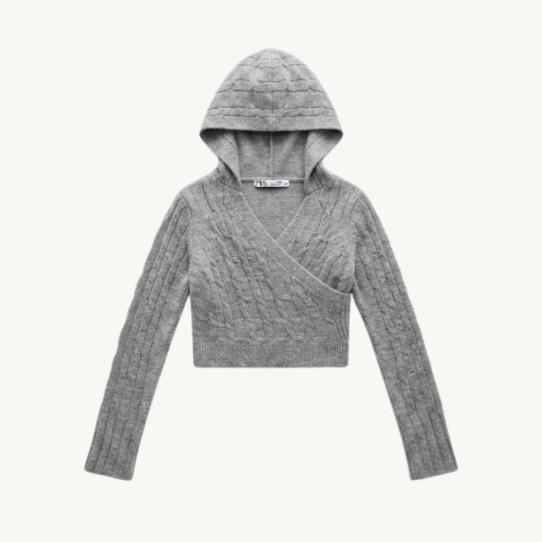 Sweater Cropped Zara Gris con Capucha,