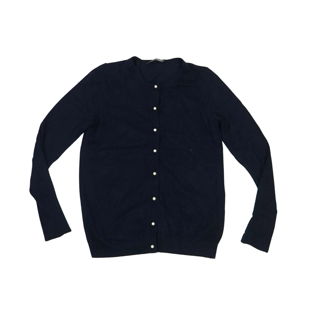 Cárdigan Zara Azul Marino de Punto Fino con Botones de Perla