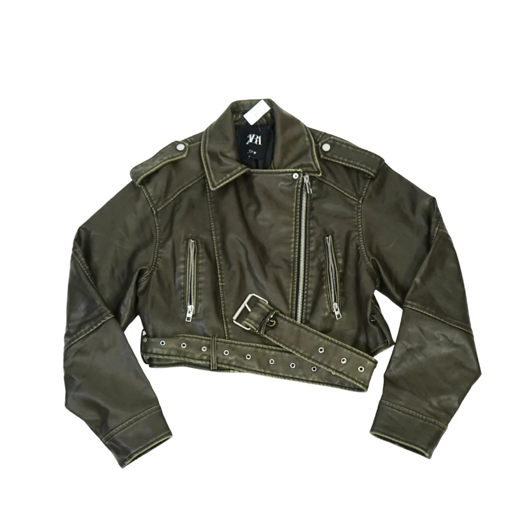 Chaqueta Zara Verde Oliva con Cinturón Ajustable