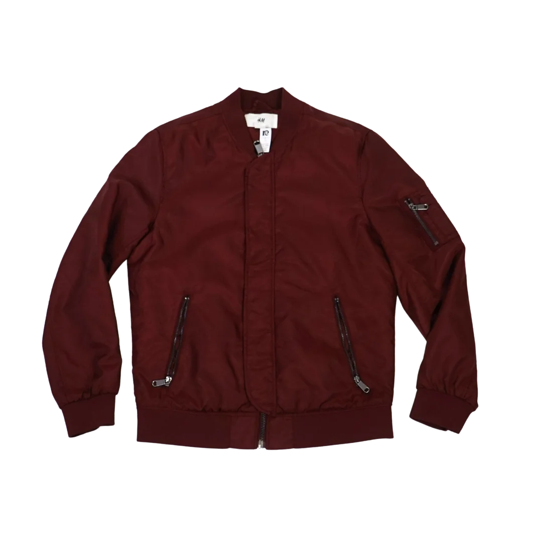 Chaqueta Bomber H&M Rojo Burdeo con Bolsillos de Cierre