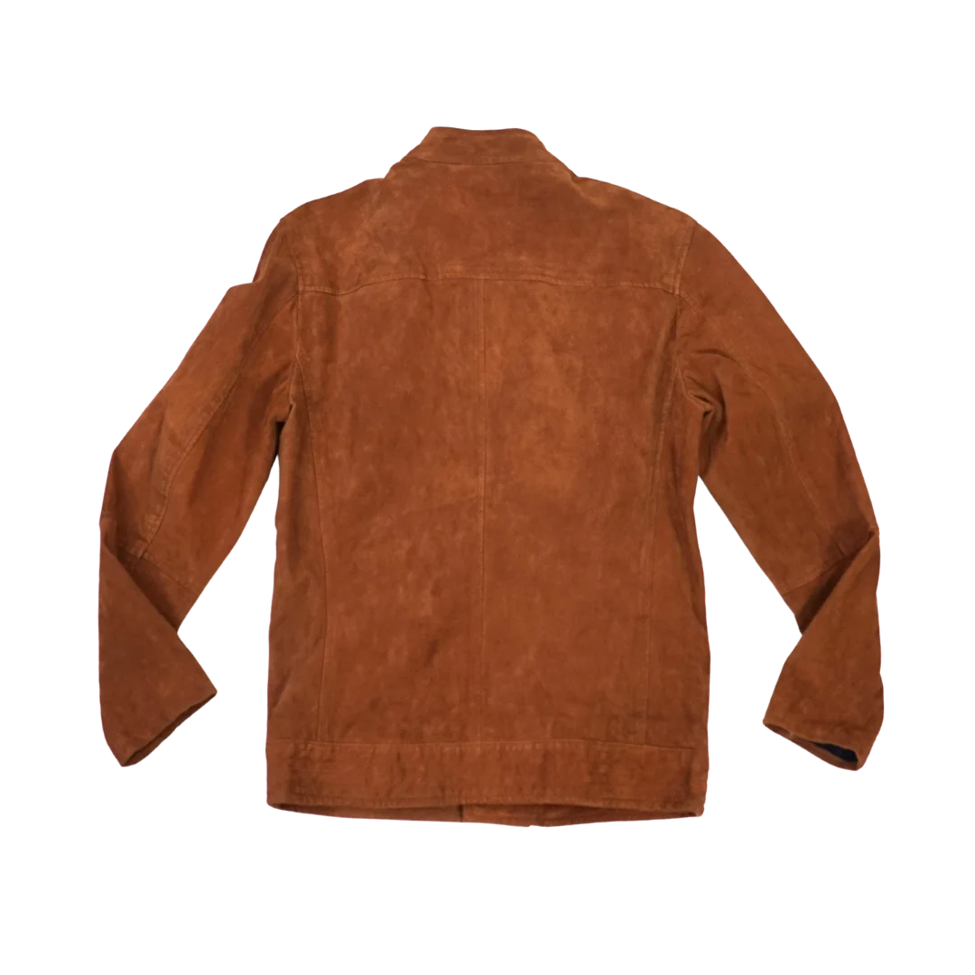 Chaqueta Moto de Gamuza Café con Cierre Asimétrico — foto 2