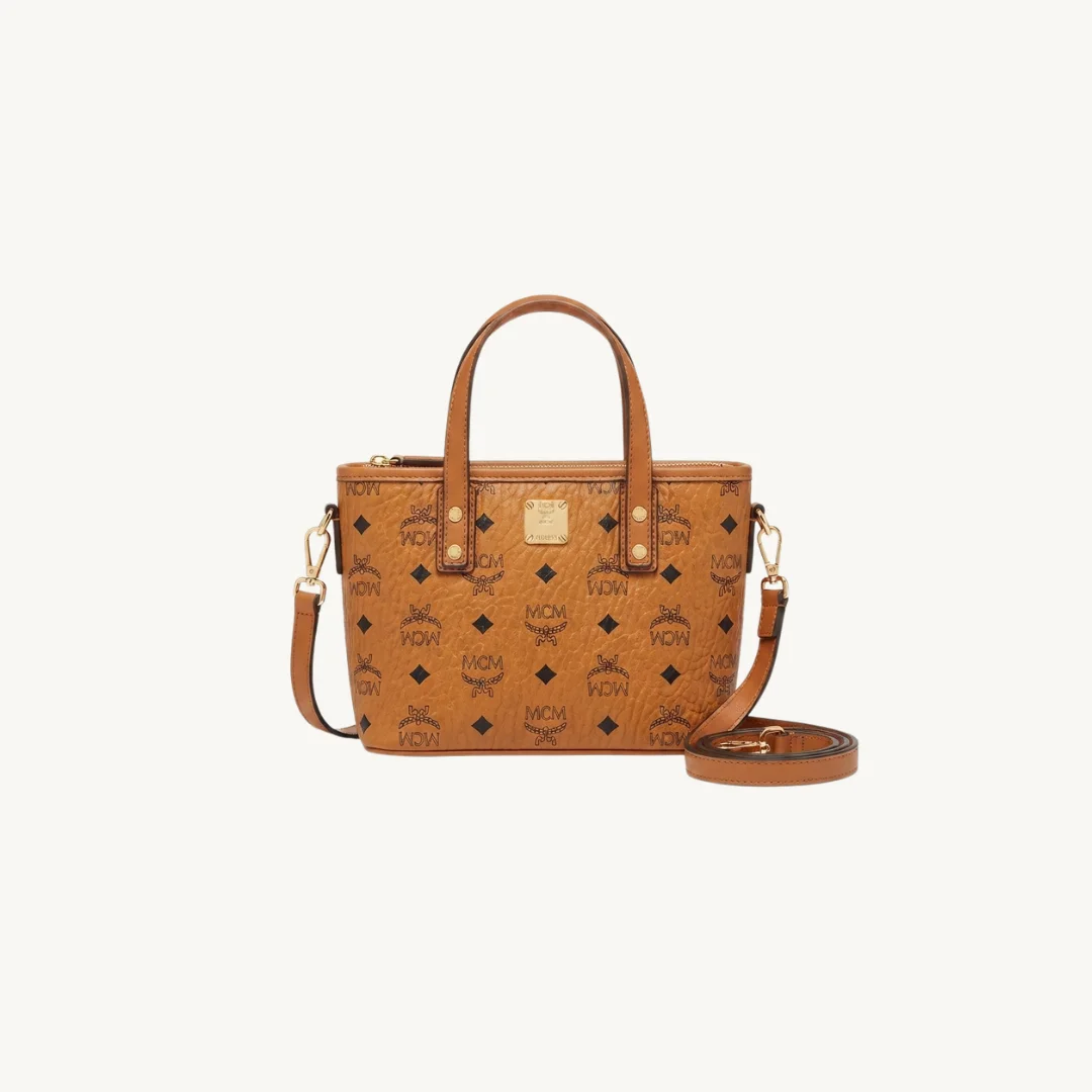 Bolso Mini Tote MCM Munchen en Lona Visetos Cognac con Correa Bandolera — foto 2