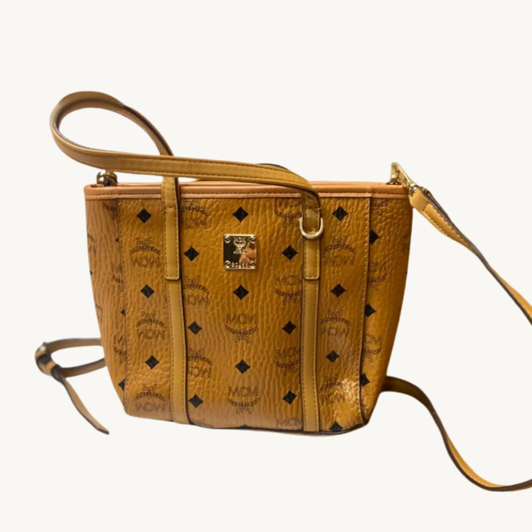 Bolso Mini Tote MCM Munchen en Lona Visetos Cognac