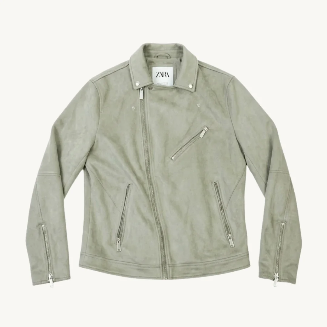 Chaqueta Biker Zara Gris Claro de Efecto Gamuza