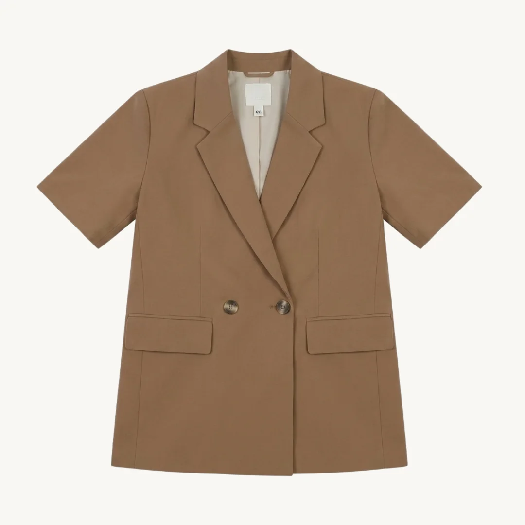 Blazer H&M Manga Corta Café Claro Cruzado