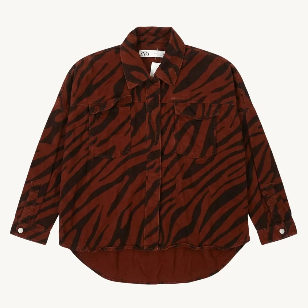 Camisa Zara en Algodón con Estampado Cebra Terracota