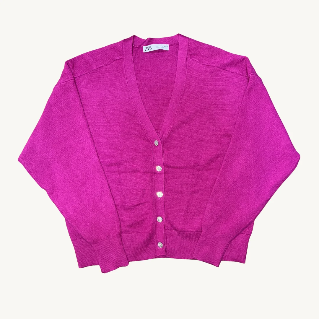 Cárdigan de Punto Zara - Rosa Fucsia