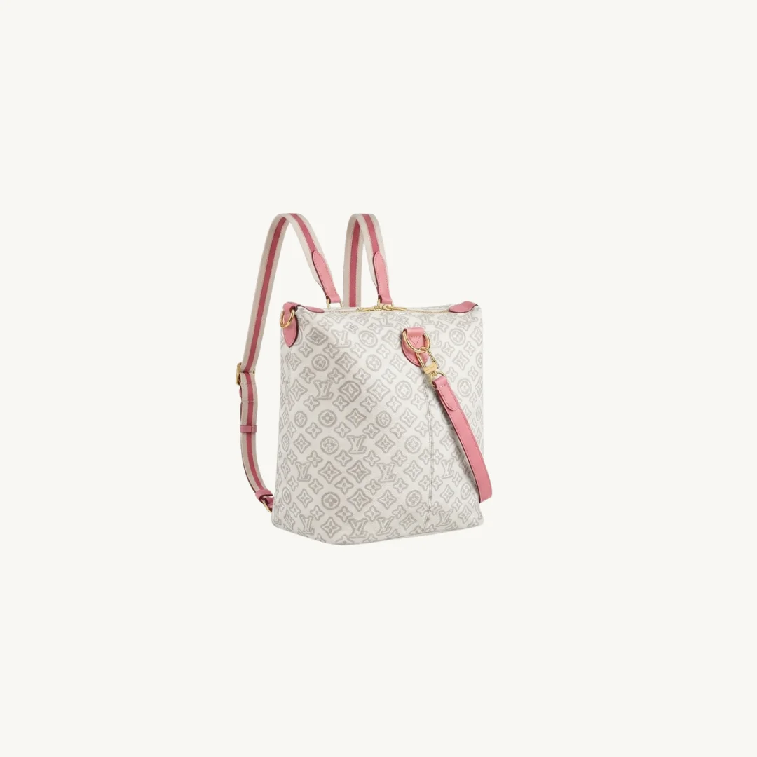 Bolso de Mano Louis Vuitton Monogram Denim Lona Revestida Blanca y Beige con Detalles Rojos