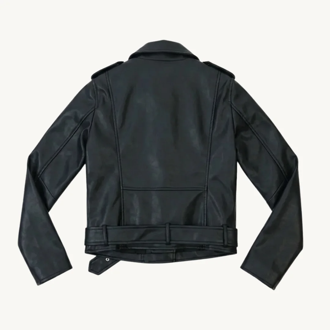 Chaqueta Biker Zara Negra de Efecto Cuero con Cinturón Ajustable — foto 2