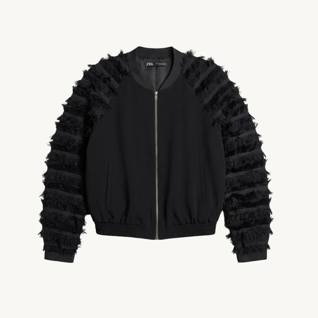 Chaqueta Bomber Zara con Mangas de Flecos