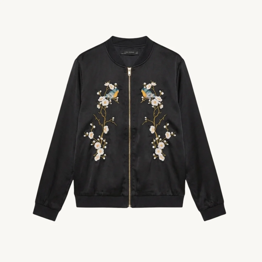 Chaqueta Bomber Zara Woman - Bordado Floral y Aves