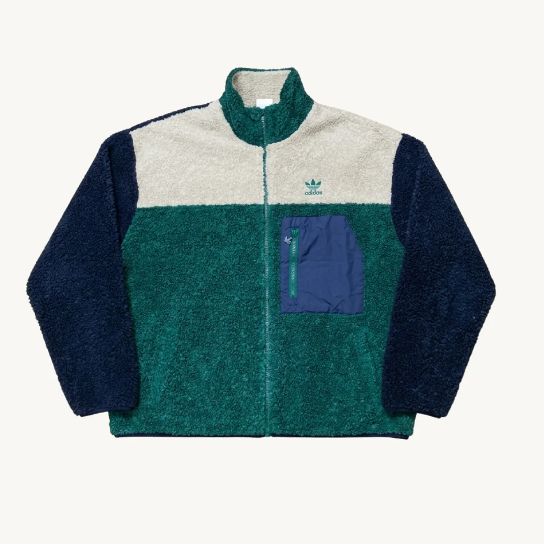 Chaqueta de Sherpa Adidas Originals Color-Block - Verde Esmeralda y Azul Marino