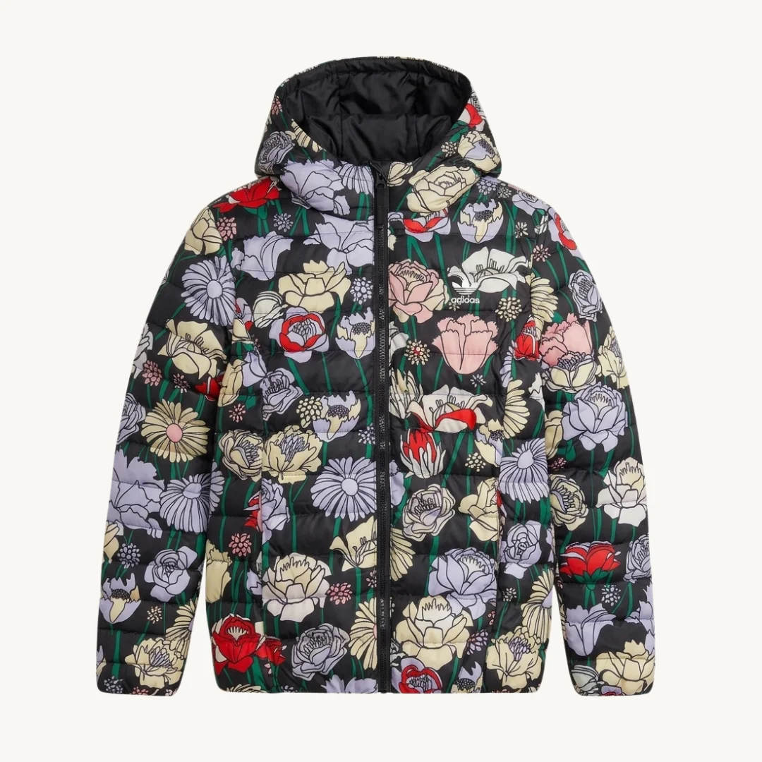 Chaqueta Puffer Adidas Floral con Capucha