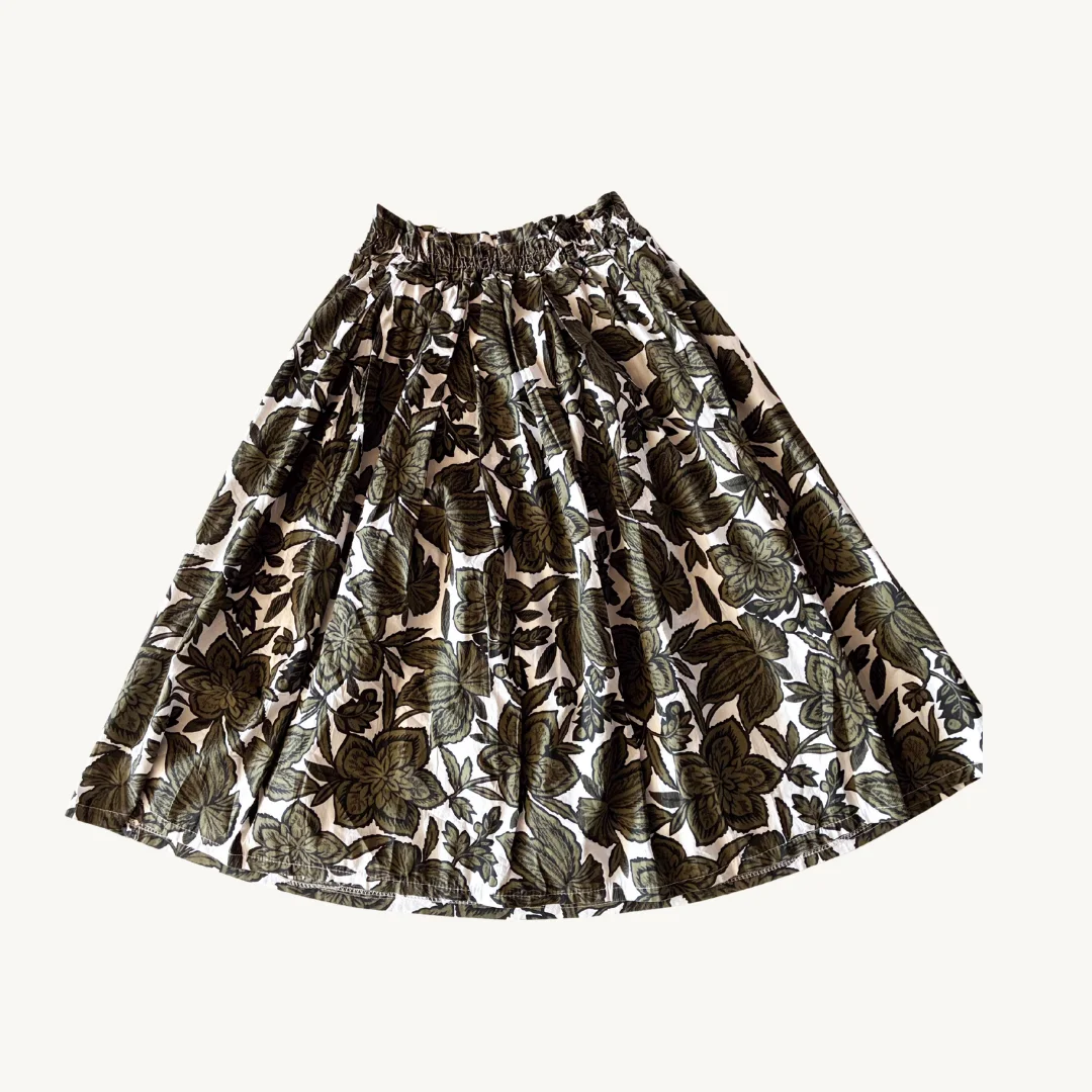 Falda Midi Floreada - Estampado Botánico Verde Musgo