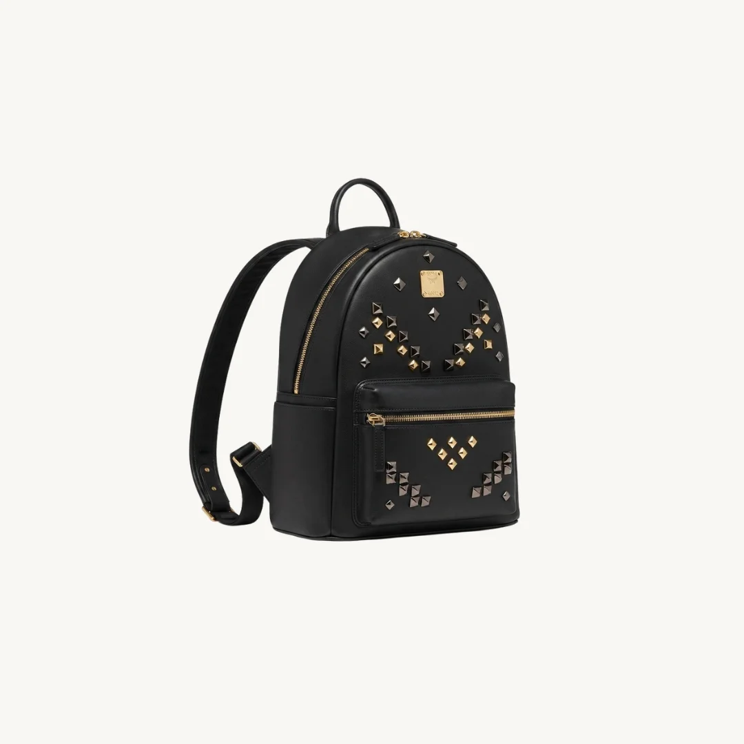 Mochila MCM Stark Bebe Boo en Visetos Negro con Tachuelas Multicolores