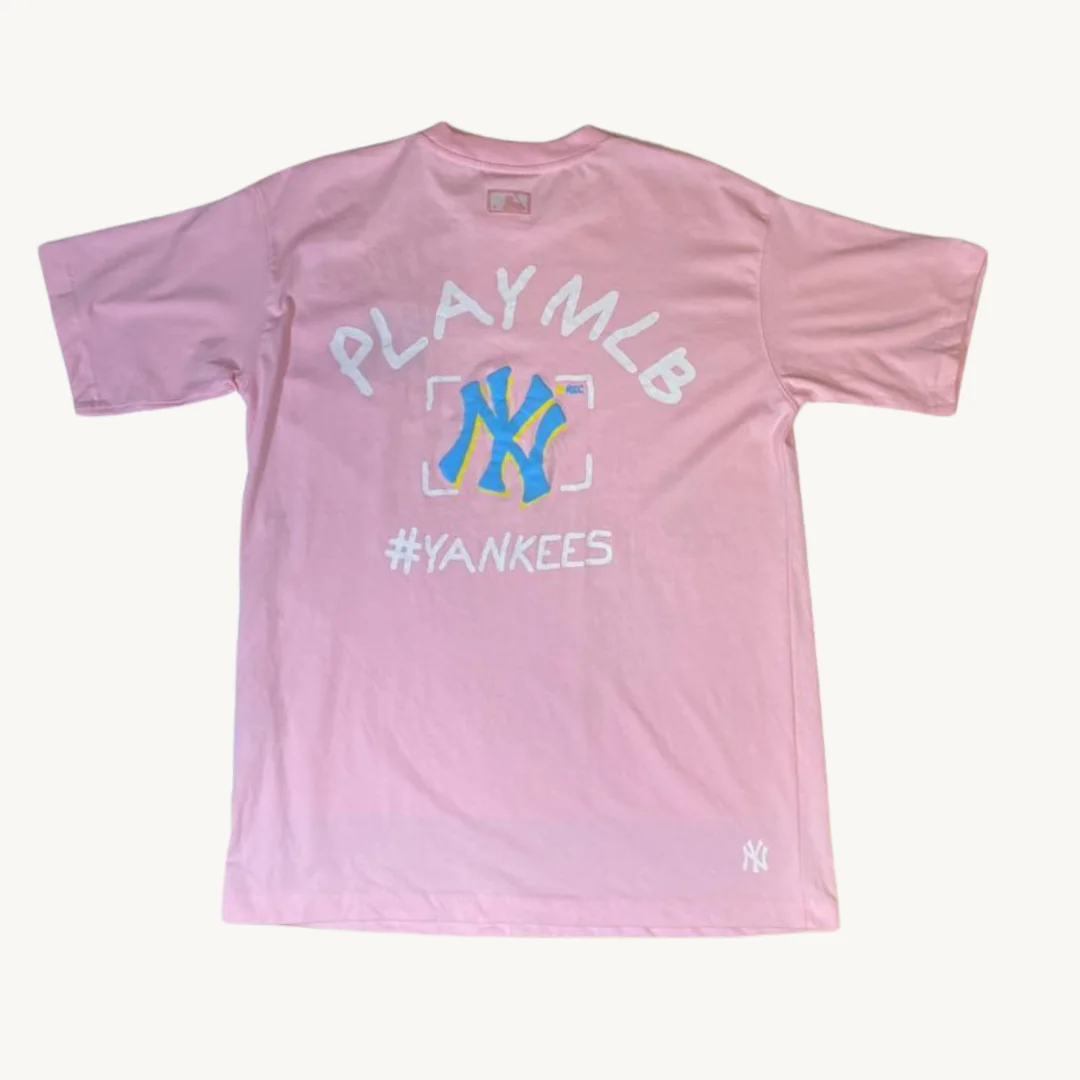 Polera MLB rosada logo celeste