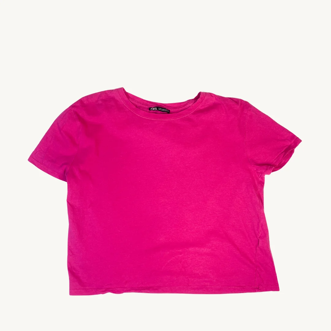Polera Zara Básica de Manga Corta en Fucsia Vibrante