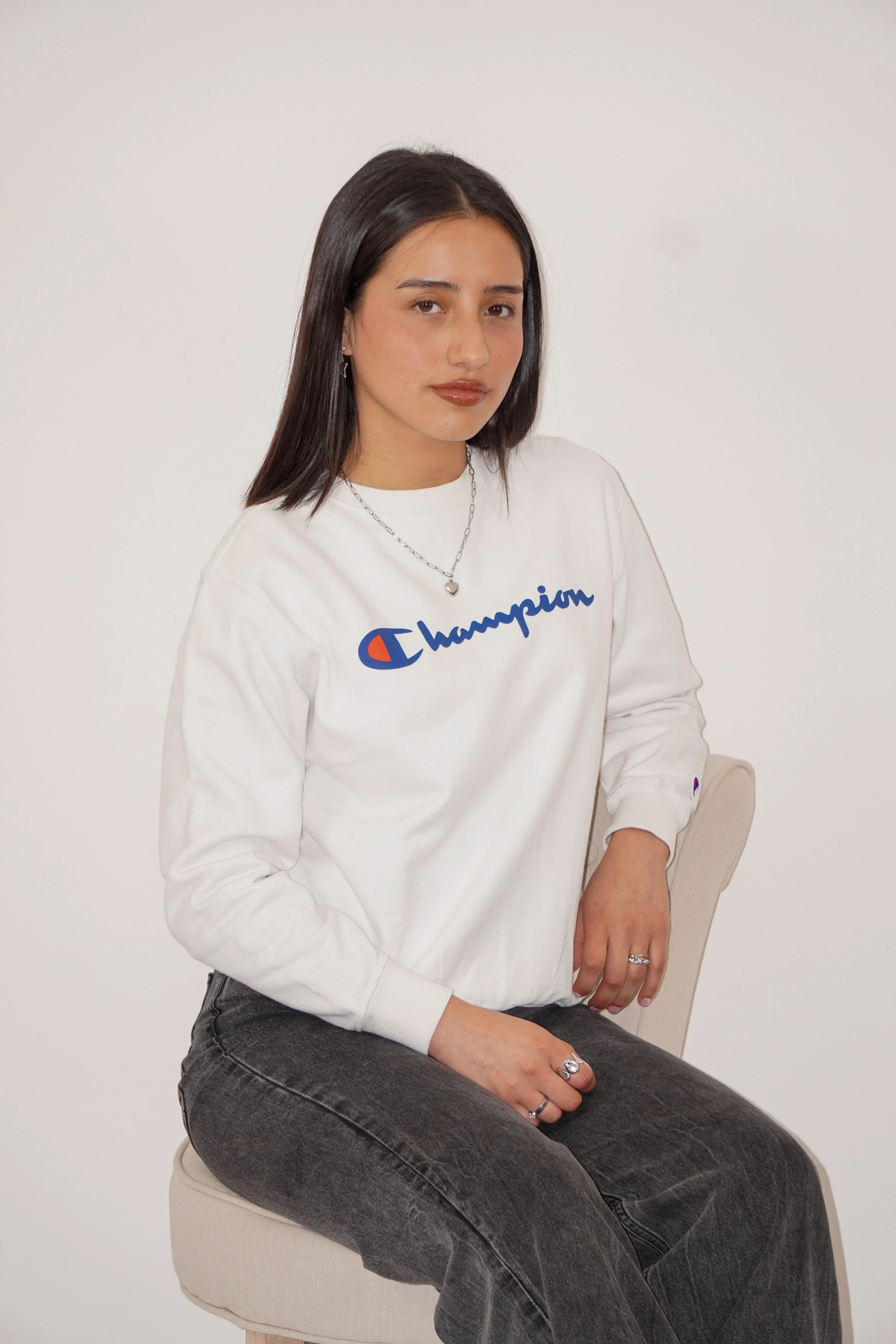 Poleron Champion Cuello Redondo Clásica Blanca