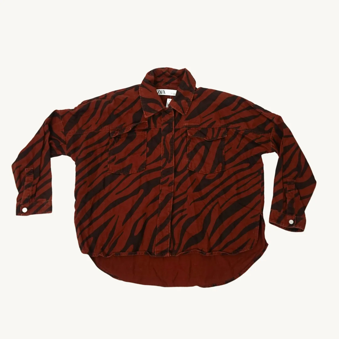 Camisa Zara en Algodón con Estampado Cebra Terracota