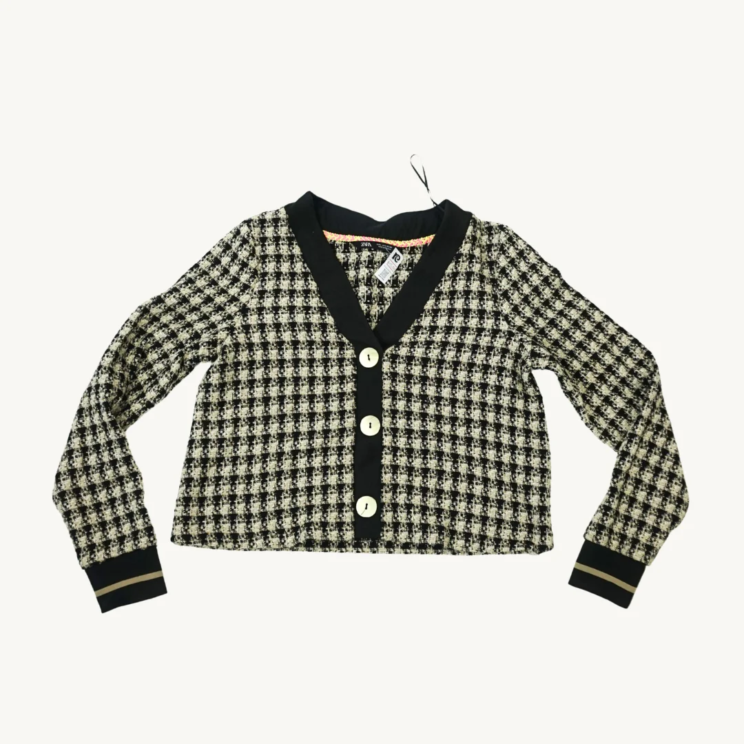 Chaqueta Cárdigan Zara Tweed Pata de Gallo Café y Negro