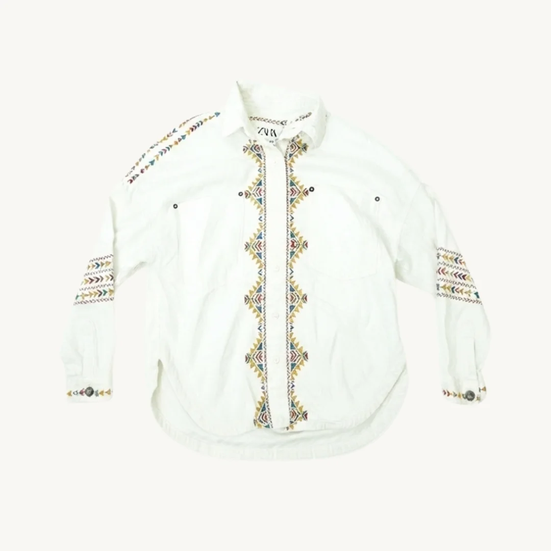 Sobrecamisa Zara Blanca de Algodón con Bordados