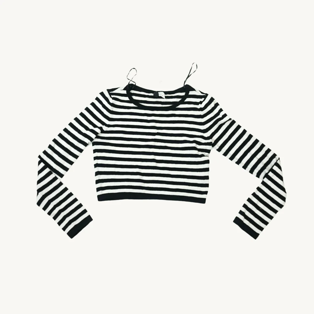 Polera Cropped Manga Larga a Rayas Blanco y Negro