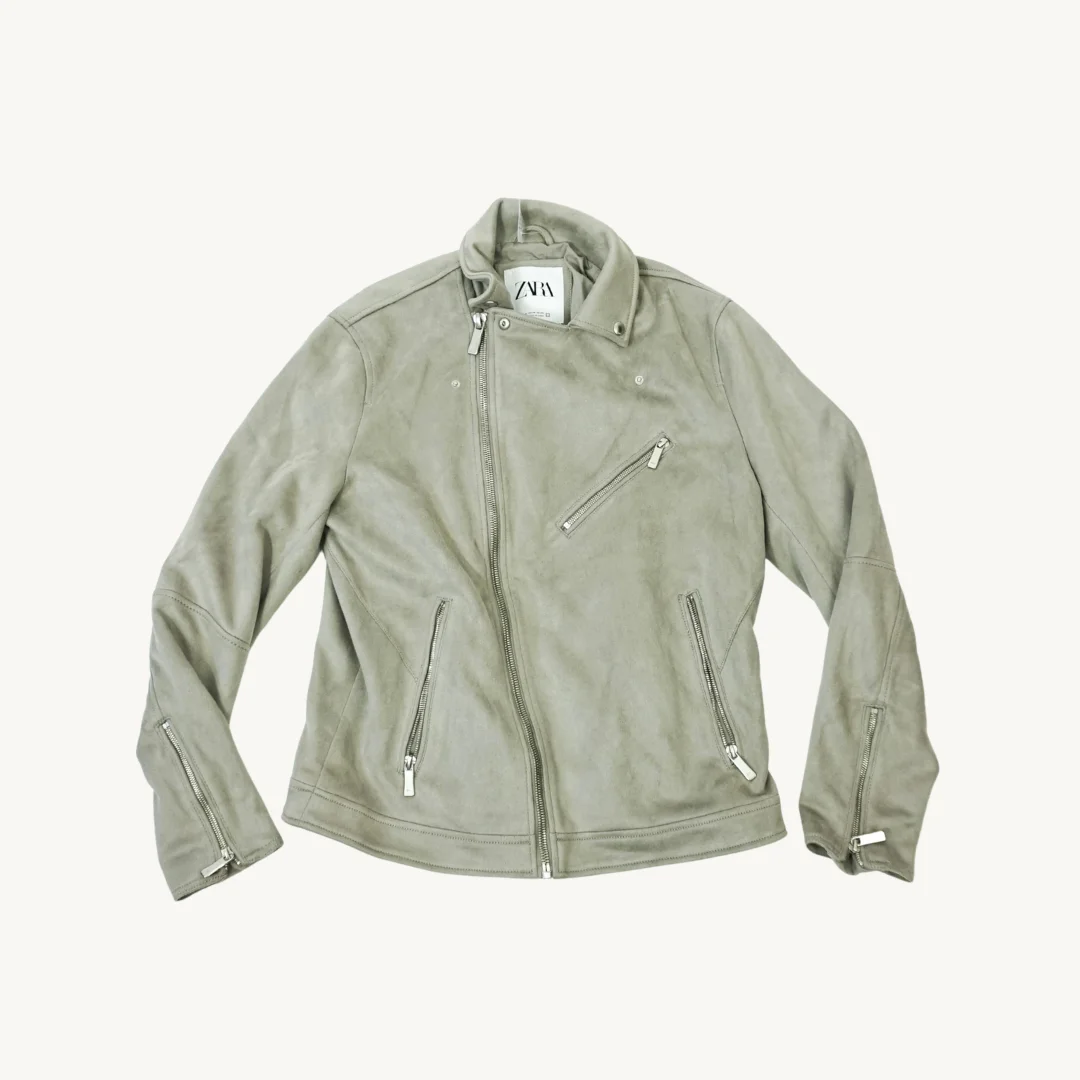 Chaqueta Biker Zara Gris Claro de Efecto Gamuza