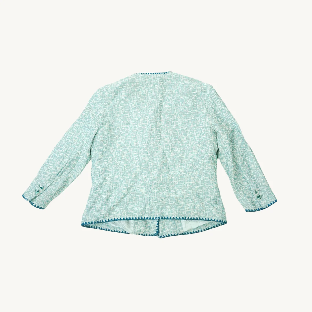 Chaqueta Zara de Tweed Celeste de Algodón con Cuatro Bolsillos y Ribete Azul — foto 2