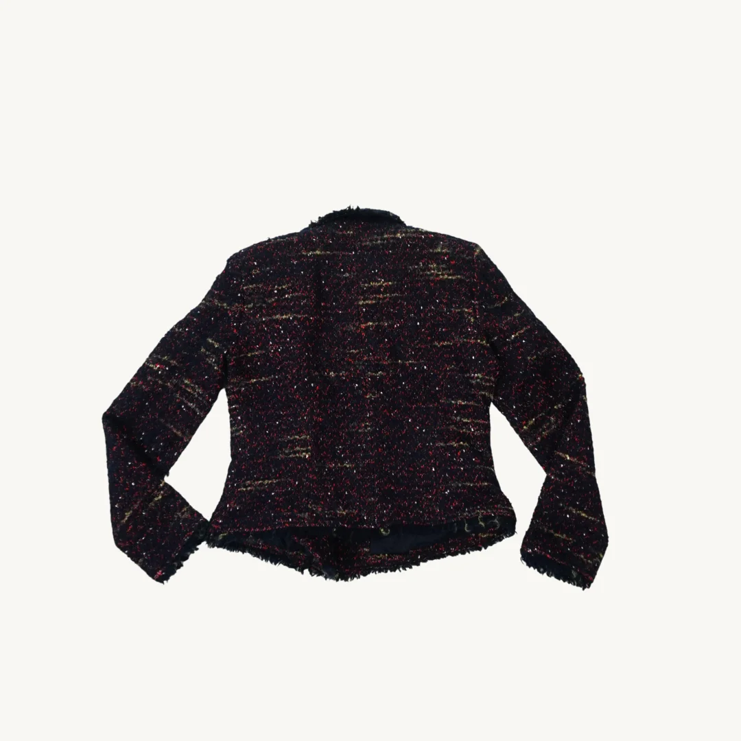 Chaqueta Estilo Biker Tweed Azul Marino con Tramado Rojo — foto 2